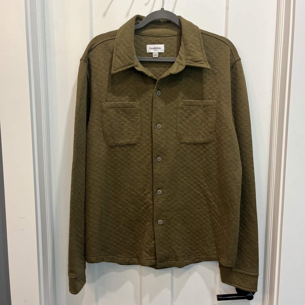 Goodfellow & Co Men Olive Green Long Sleeve Button Front Shirt Jacket Size Large